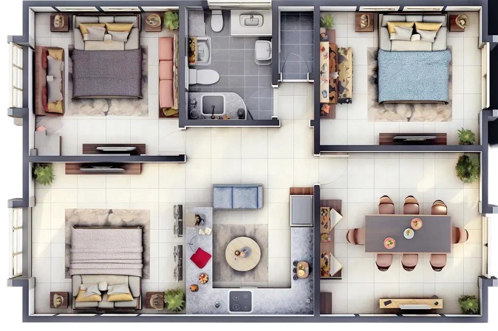 Planta humanizada de apartamento na planta