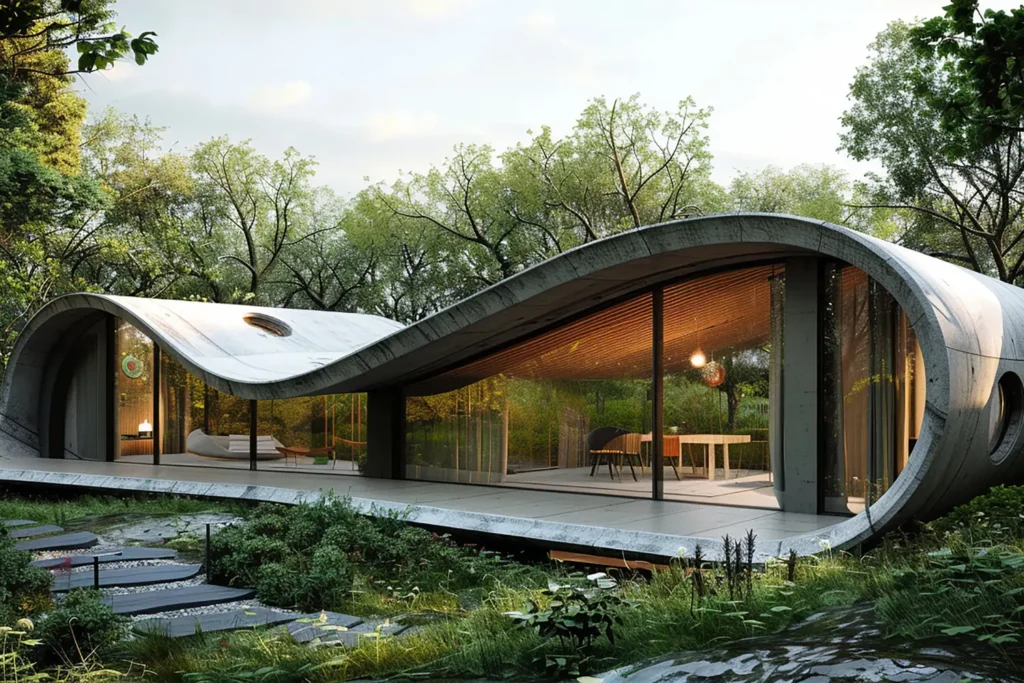 Casa com jardim e arquitetura orgânica